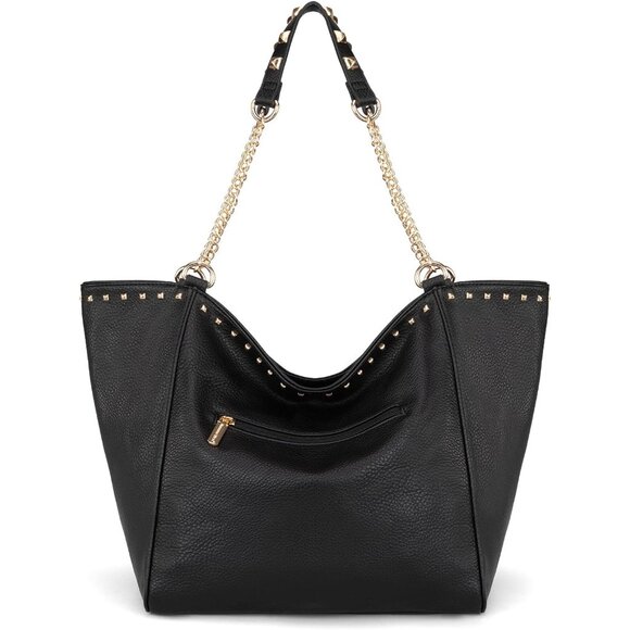 Montana West Women's  Xl-black Vegan Leather Large  Oversized Chain Tote Bag - Picture 4 of 6